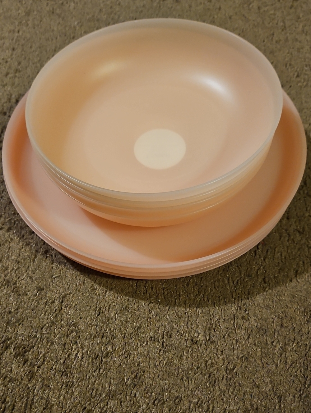 Pink Plastic Dinner Bowl and Plate Set